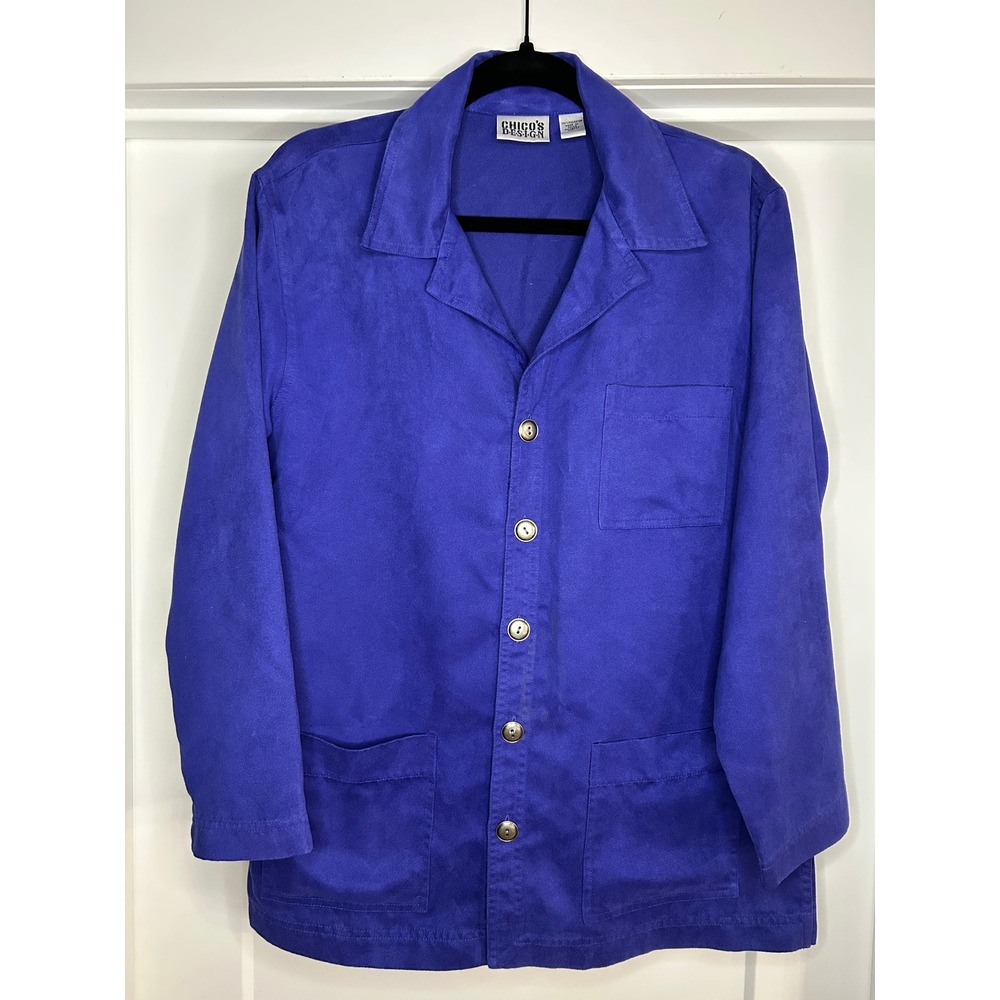 Chicos Design Vintage Womens Cobalt Blue Faux Suede Button Jacket Size 1 M L
